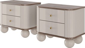 Zestaw szafek nocnych Vesper 56 cm - kaszmir / orzech / złote uchwyty / nogi kule