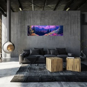 Obraz - Fioletowy krajobraz przy pełni księżyca (170x50 cm)