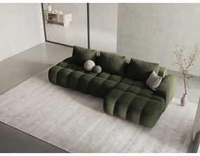 Zielony aksamitny rozkładany/ze schowkiem narożnik (prawostronny/z szezlongiem) Linz – Cosmopolitan Design
