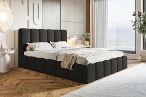 Emporius Palermo łóżko dwuosobowe - łóżko tapicerowane 180x200 cm - pojemnik i stelaż, tkanina boucle, czarny (Anthology 19)