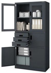Biurowa szafa metalowa z sejfem na akta i dokumenty FILIP, 900 x 1850 x 400 mm, antracytowa