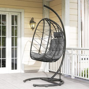 Outsunny Fotel wiszący zewnętrzny Fotel wiszący Egg Chair, odporny na warunki atmosferyczne, w tym poduszki, 102 cm x 102 cm x 195 cm, Ciemnoszary