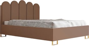 Łóżko tapicerowane MALAGA z wezgłowiem, tkanina MONOLITH, pojemnik, siłownik gazowy, wys. 39 cm, 120×200 cm, jasnobrązowe
