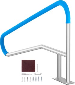 Poręcz Basenowa, SucceBuy 139,5 x 81 cm Poręcz Basenowa ze Stali Nierdzewnej z Płytą Bazową do Wanien z Hydromasażem