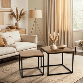 Zestaw Stolików Kawowych CARMI Dąb Złoty/Czarny do Salonu Loft