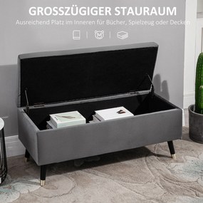 Stołek ławka ze schowkiem tapicerowana ławka skrzynia z siedziskiem drewno kauczukowe grafitowy | Aosom.pl