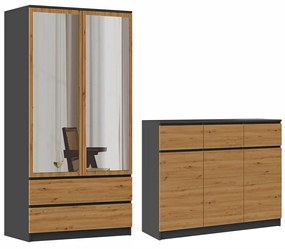 Industrialny zestaw komoda i szafa antracyt + dąb artisan B2-G07