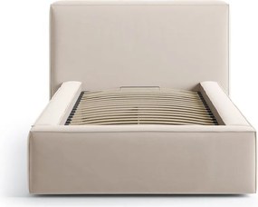 Beżowe tapicerowane łóżko jednoosobowe ze schowkiem ze stelażem 90x200 cm Jodie – Micadoni