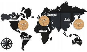 Zegar ścienny w stylu nowoczesnym akrylowy mapa 3 strefy bambus 100 x 56