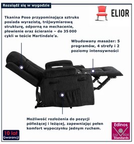 Czarny sztruksowy fotel masujący S6-B64