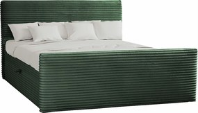 Łóżko kontynentalne z pojemnikiem i topperem TRENTO, pluszowy sztruks VELO, 120x200 cm, Zielony, H3-Bonell