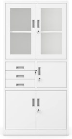 Biurowa szafa metalowa z sejfem na akta i dokumenty FILIP, 900 x 1850 x 400 mm, biała