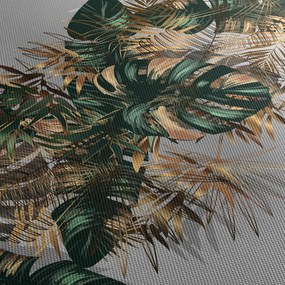 Obraz - Złoto - zielone tropikalne liście (z zegarem) (90x30 cm)
