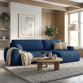 Stylowy narożnik rozkładany prawostronny  ARIEL L 250x142x87 cm w tkaninie Velo 88 granatowe