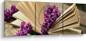 Obraz książki z lawendą (z zegarem) (90x30 cm)