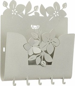 Wieszak na klucze Romeo 28x5x24 cm z żelaza w kolorze kości słoniowej, dekoracyjny nowoczesny design z montażem ściennym, made in Italy