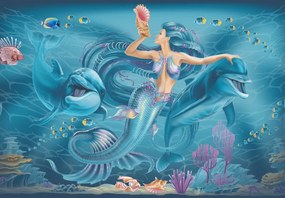 Fototapeta - Syrenka z delfinami (196x136 cm)