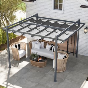 Outsunny Pergola ok. 3,5x3m Stabilna i Zimoodporna z Aluminiową Ramą i Regulowanym Zadaszeniem Szara
