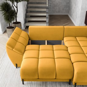 Masseno Narożnik VESTANO  z funkcją spania i pojemnikiem na pościel Narozniki L, Rozkładana sofa - Żółty, MATT VELVET 48