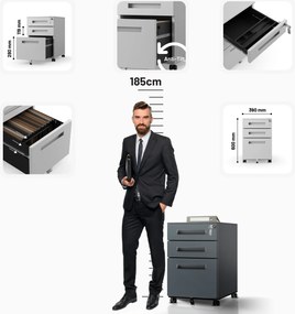 Kontenerek pod biurko KATE 390 x 600 x 500 mm, antracytowy