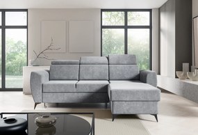 Narożnik tapicerowany LUNEL 235x176 cm szary z funkcją spania z pojemnikiem nowoczesny z regulowanym zagłówkiem