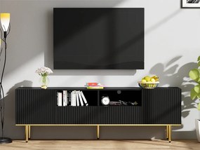 Nowoczesny mebel TV - z 2 drzwiami i 2 szufladami - metalowe nogi - czarny