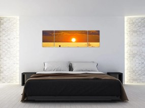 Obraz - Zebry z zachodem słońca (170x50 cm)