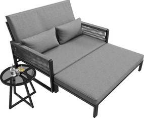 Fotel rozkładany, kanapa ogrodowa - rozbierana i modułowa leżanka ogrodowa - z żelaza ocynkowanego i lin - 2 osoby - Szary