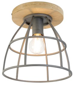 Inteligentna lampa sufitowa ciemnoszara z drewnem w komplecie z WiFi E27 - ArthurPrzemysłowy Oswietlenie wewnetrzne