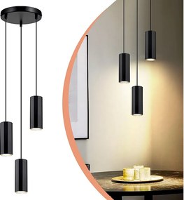 NETTLIFE Czarna metalowa lampa wisząca śr.20 cm GU10 3 płomienie stół do jadalni salon jadalnia nowoczesna lampa przemysłowa do wnętrza kuchni