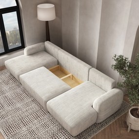 Masseno Narożnik SAVONA z funkcją spania i pojemnikiem na pościel Narozniki U, Rozkładana sofa - Kremowy, POSO 100