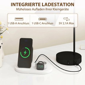HOMCOM Zestaw lamp stołowych, 2 szt., Nowoczesne lampy z USB-A i USB-C do sypialni, salonu i biura, Czarny | Aosom PL