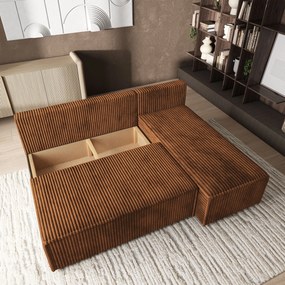 Masseno Narożnik BRISO z funkcją spania i pojemnikiem na pościel Narozniki L, Rozkładana sofa - Miedziany, TILIA 56