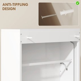 HOMCOM Metalowa szafka na buty z 3 uchylnymi półkami, wąska szafka na buty montowana na ścianie, na 6 par butów, biała | Aosom PL