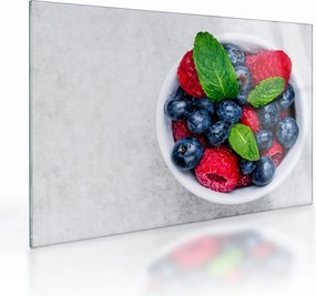 Obraz na szkle- miska z leśnymi owocami (70x50 cm)
