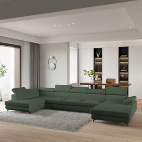Masseno Narożnik MONTIVA z funkcją spania i pojemnikiem na pościel Narozniki U, Rozkładana sofa - Zielony, QUELLE 37