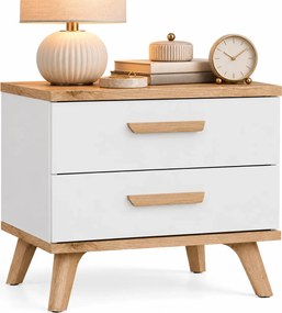 Biała szafka nocna z 2 szufladami w stylu scandi biały + dąb artisan E2-Z83
