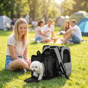 PawHut Rozsuwana torba transportowa dla psa z 5 kieszeniami i odblaskowym paskiem dla psów do 10 kg 33,5x28x42cm jasnoszary | Aosom PL