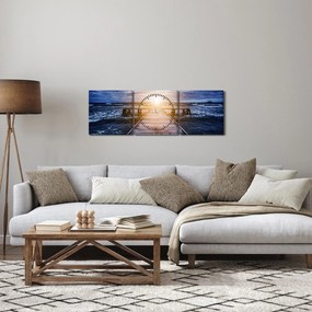 Obraz molo ze słońcem (z zegarem) (90x30 cm)