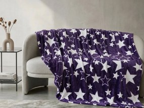 Świąteczny mikropluszowy koc STARS fioletowy Rozmiar: 160 x 200 cm