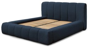 Ciemnoniebieskie tapicerowane łóżko dwuosobowe ze schowkiem i stelażem 140x190 cm Denali – Bobochic Paris