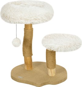 PawHut Drapak dla kota, 61,5 cm, z łóżkiem kocim, słupami do drapania, platformą do skakania, piłką do zabawy, dla kotów do 5 kg, Biały