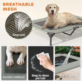 PawHut Outdoorowa Leżanka dla Psów z Daszkiem, Podwyższone Łóżko dla Dużych Psów, 106 x 76 x 99 cm, Jasnoszary