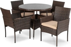 Zestaw Mebli Ogrodowych AZUL Stół i 4x Krzesło Brązowy/Beżowy Technorattan Nowoczesny