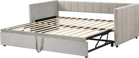 Łóżko dzienne 90x200 cm - Łóżko wysuwane z listwowym stelażem - szary aksamit - bez materaca