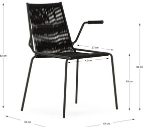 Czarne metalowe krzesła zestaw z podłokietnikami/sztaplowane 2 szt. Emily – Marckeric