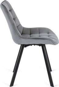 Zestaw Stół Prostokątny Rozkładany CLARK 120-160 cm Czarny Połysk i 4 Krzesła Tapicerowane RICK Szare Welurowe