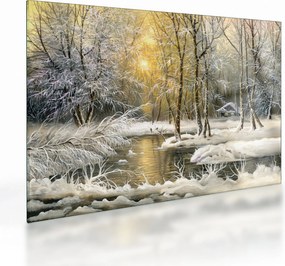 Obraz na szkle - Domek w lesie, obraz olejny (70x50 cm)