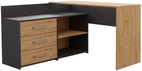 Biurko Narożne Z Regałem I Szufladami Artisan + Antracyt K6-H66