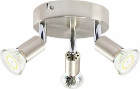 NETTLIFE Reflektory sufitowe 3 GU10 regulowane 350° z okrągłego niklowanego metalu, nowoczesna lampa do salonu sypialni kuchnia jadalnia, max 3x25W